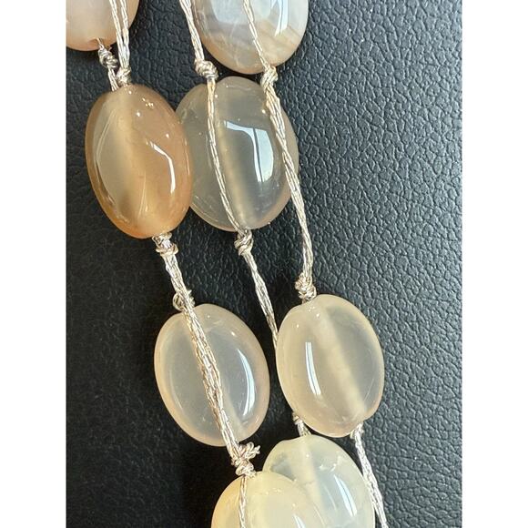 LUCAS LAMETH LUC Sterling 925 Agate Bead & Large Slice Pendant Necklace 18” - Picture 3 of 11